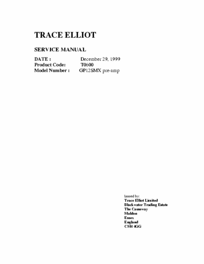 Trace Elliot GP12 smx guitar preamp service manual